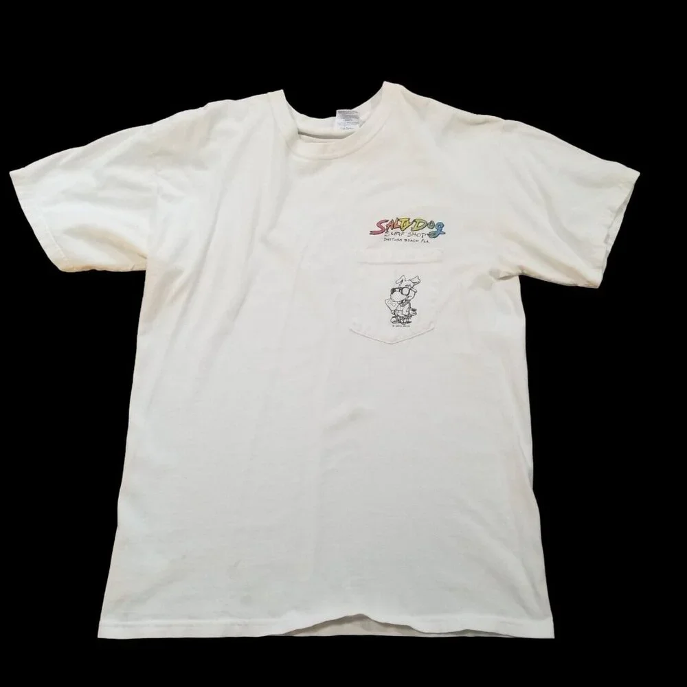 Vintage 90s Top Shirt Daytona Beach FL Mens Medium Unisex Salty‎ Dog White